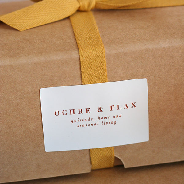 ochre and flax stitched boxes